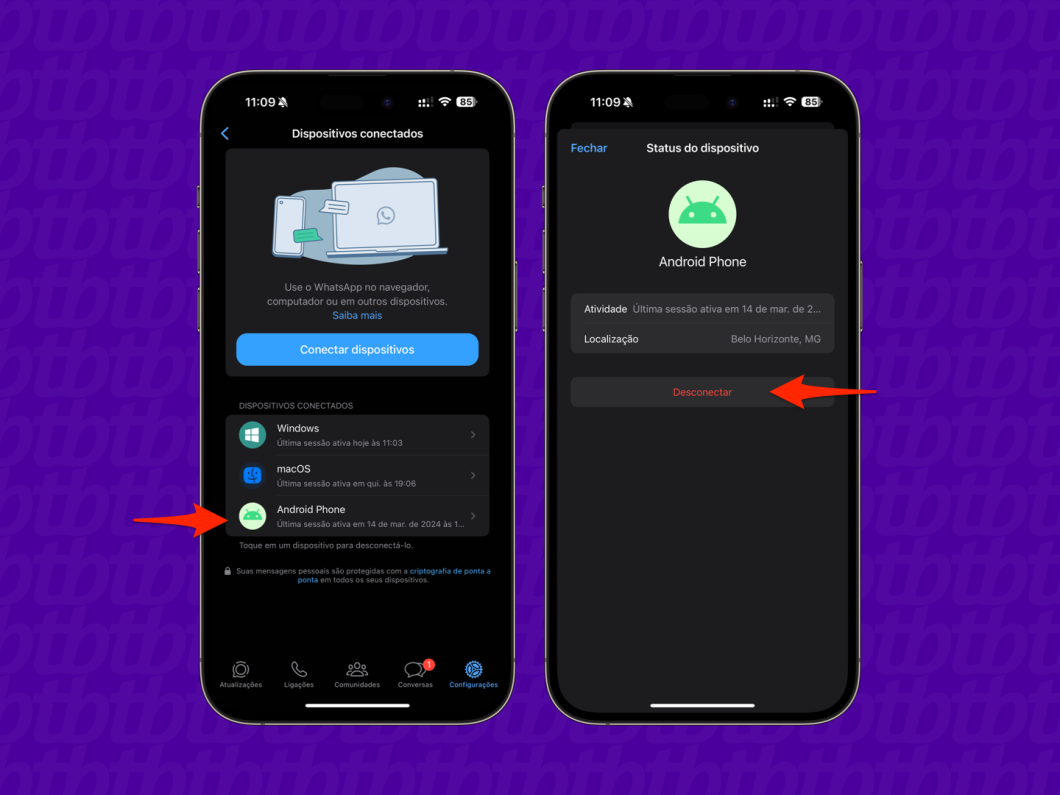 Desconectar dispositivo conectado no WhatsApp - iPhone