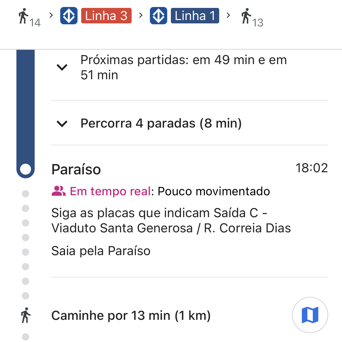 Google Maps mostrando o que dizem as placas na saída do metrô Paraíso, em São Paulo