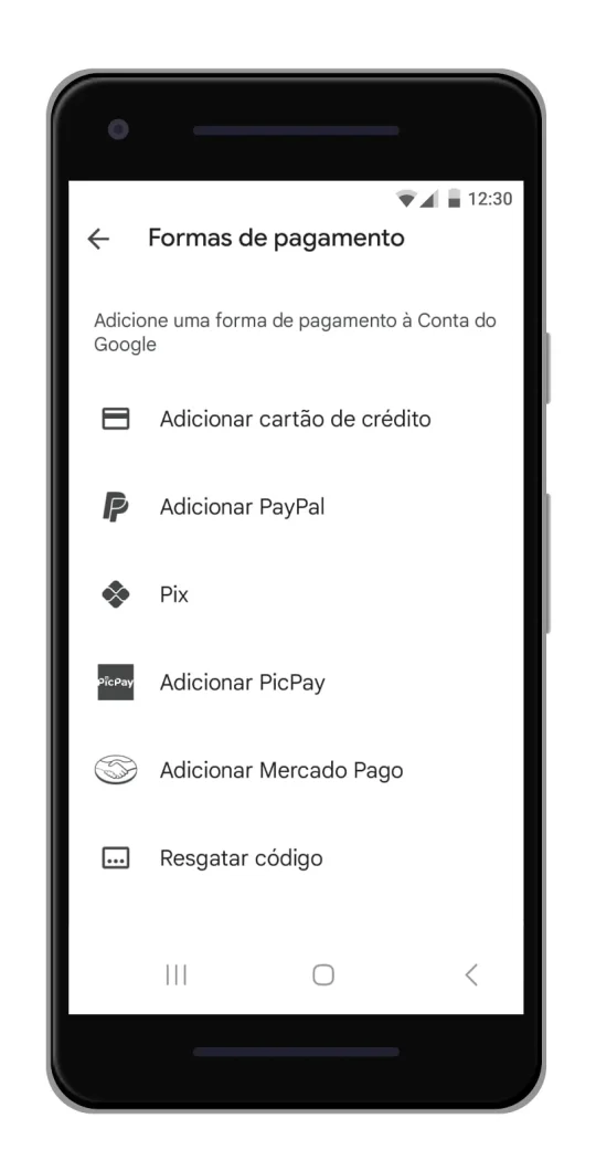 Opções de pagamento do Google Play