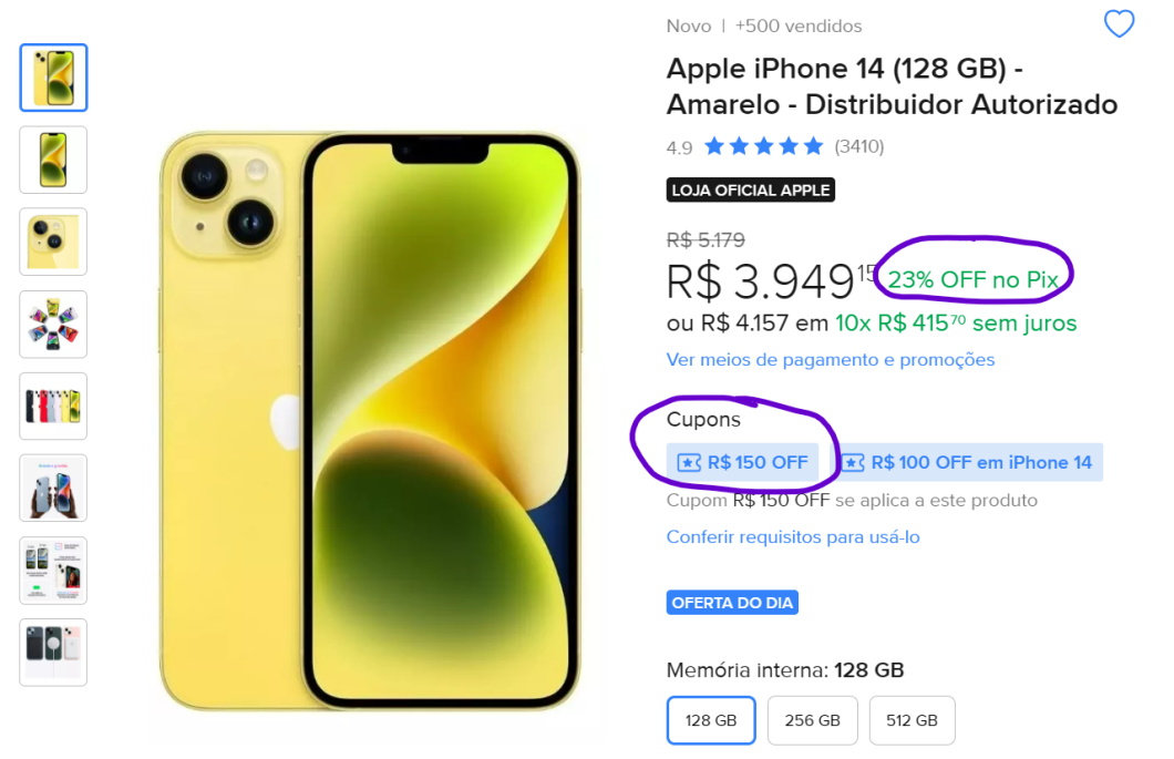 iPhone 14 de 128 GB amarelo