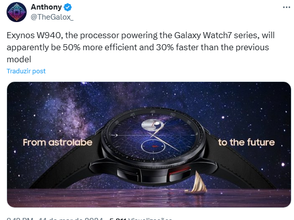 Leaker diz que Exynos W940 do Galaxy Watch 7 é 30% mais rápido e gasta 50% menos bateria (Imagem: Reprodução/Tecnoblog)