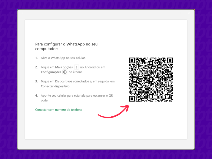 Leia o QR Code para vincular o seu WhatsApp ao app para PC (imagem: Emerson Alecrim/Tecnoblog)