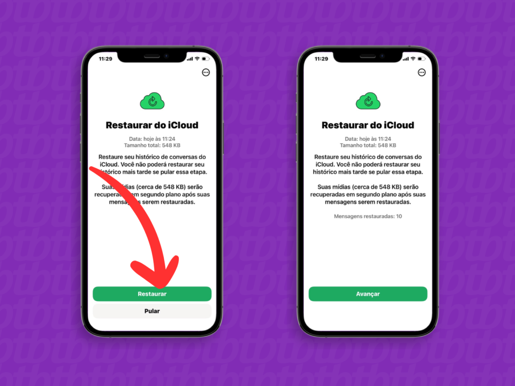 imagem da tela de restauração de backup do whatsapp