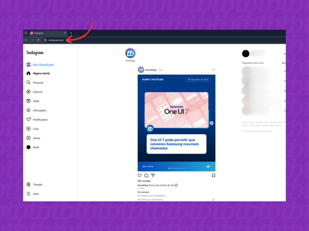Acessando a plataforma do Instagram pelo Google Chrome