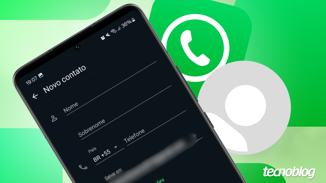 Ilustração mostra um celular exibindo a tela para adicionar um contato do WhatsApp