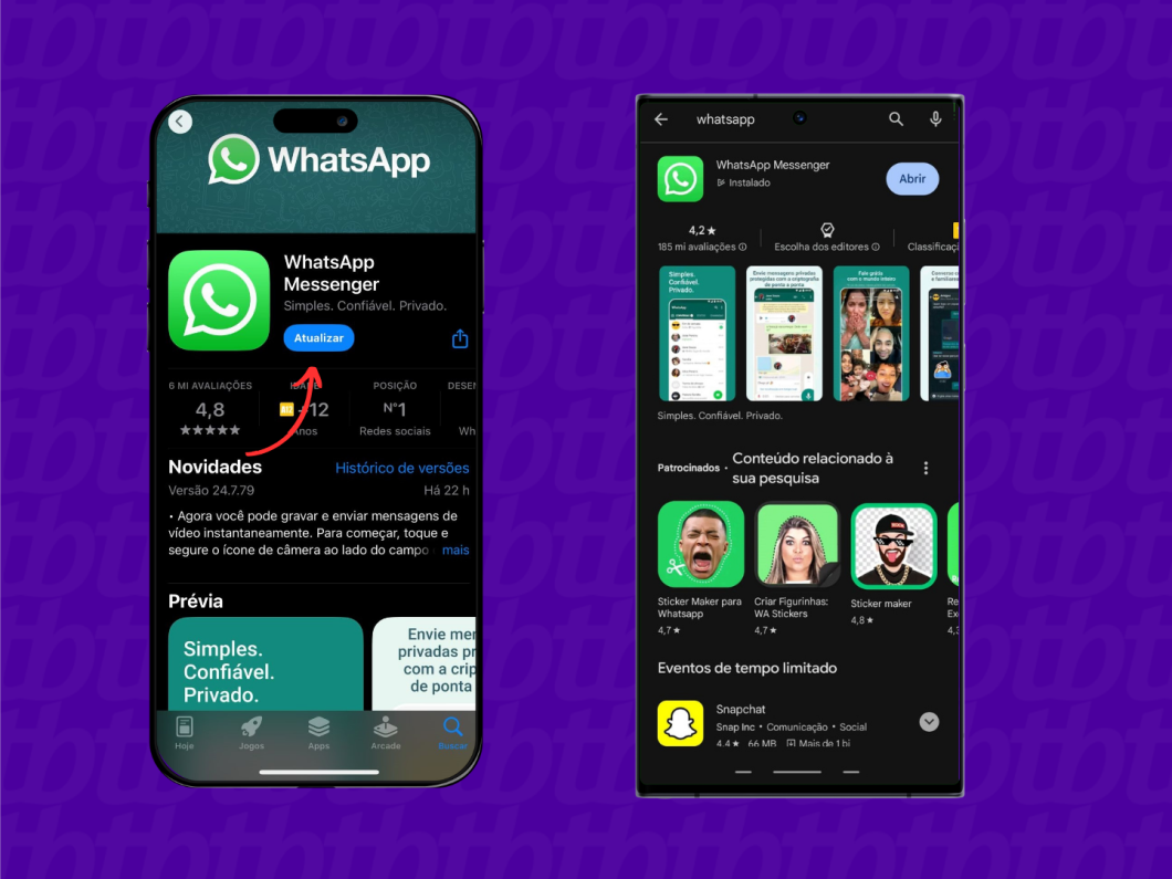 WhatsApp nas buscas pela App Store e pela Play Store