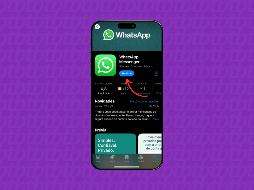 Tocando no botão "Atualizar" para atualizar o WhatsApp no iOS