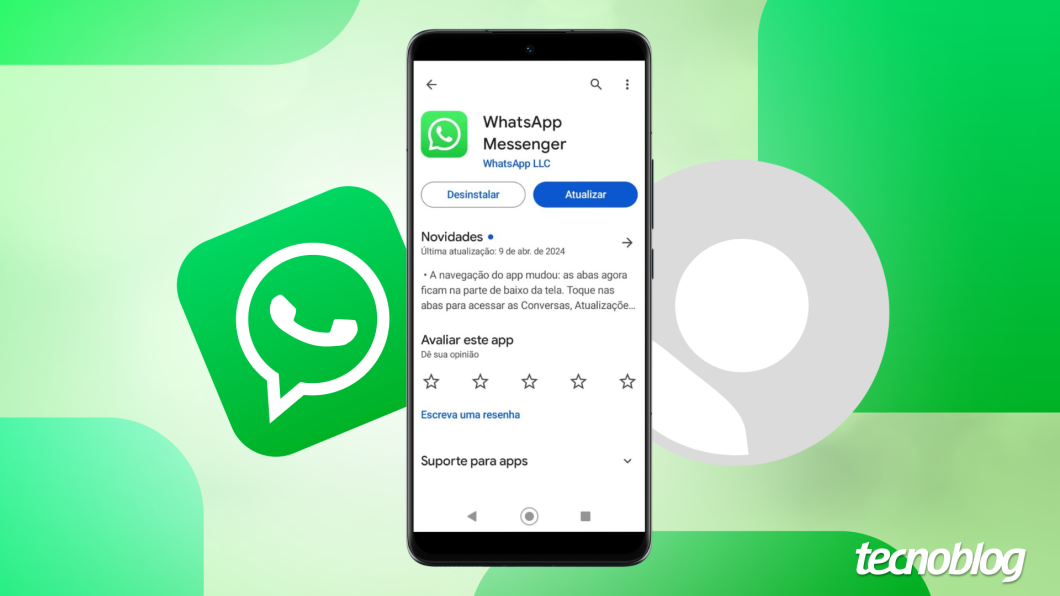 Ilustração de uma atualização do WhatsApp exibida em tela do smartphone