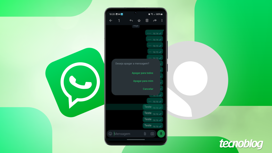 Ilustração mostra como apagar uma mensagem no WhatsApp
