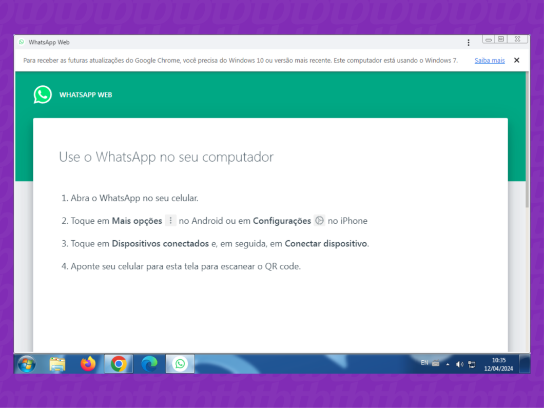 Captura de tela do app WhatsApp Web baixado a partir do Google Chrome