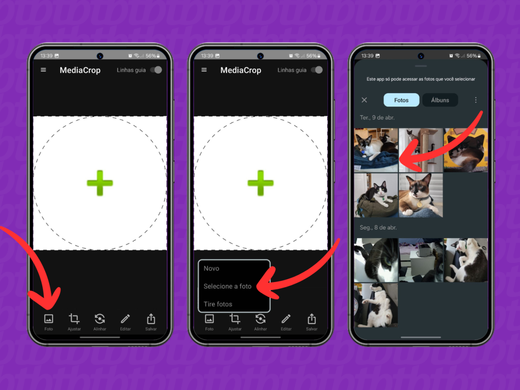 Captura de tela do aplicativo MediaCrop mostra selecionar uma foto para edição