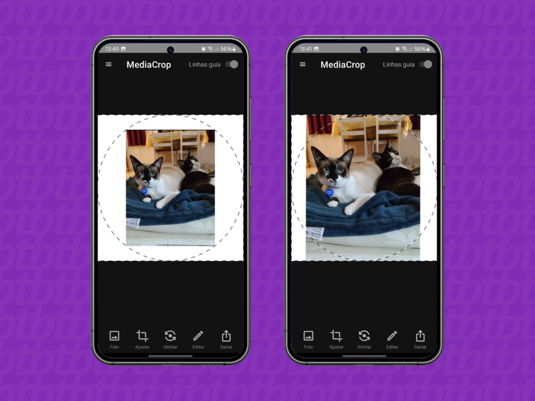 Captura de tela do aplicativo MediaCrop mostra redimensionar uma imagem para ser foto de perfil do WhatsApp