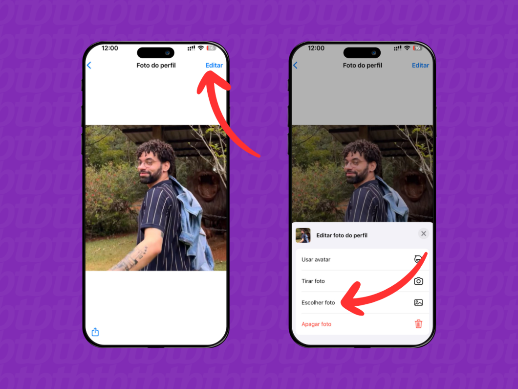 Captura de tela do aplicativo WhatsApp mostra como escolher a foto de perfil