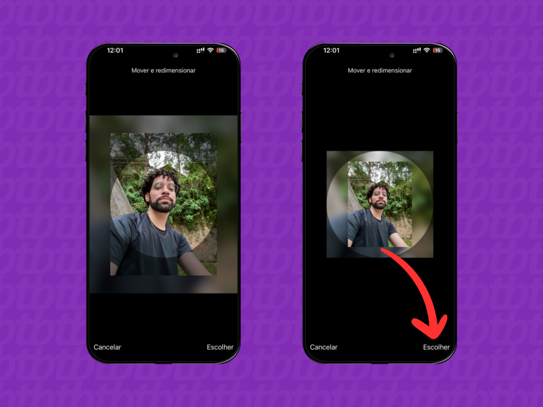 Captura de tela do aplicativo WhatsApp mostra como redimensinar uma imagem inteira para ser a foto de perfil