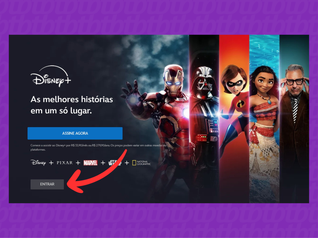 Captura de tela da página de entrada do Disney+ na Smart TV