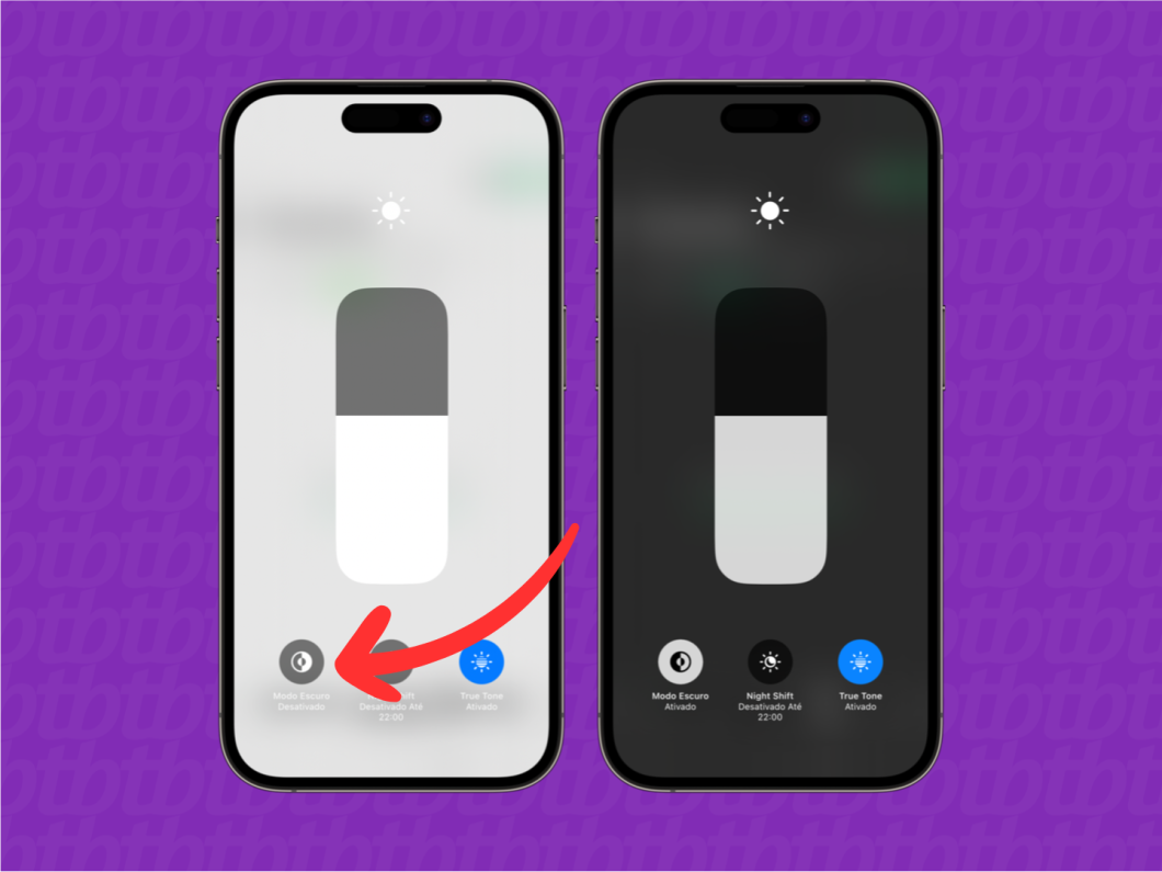 Capturas de tela do iPhone mostram como ativar o "Modo Escuro" no menu dedicado para ajuste de brilho