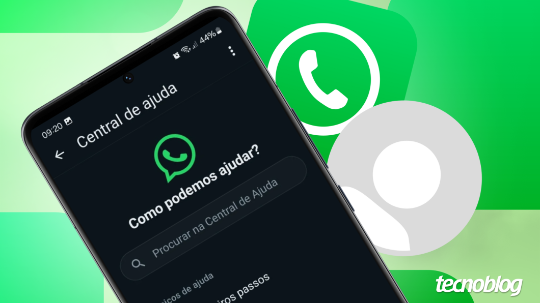 Imagem mostra um celular com aplicativo WhatsApp aberto na página "Central de Ajuda"