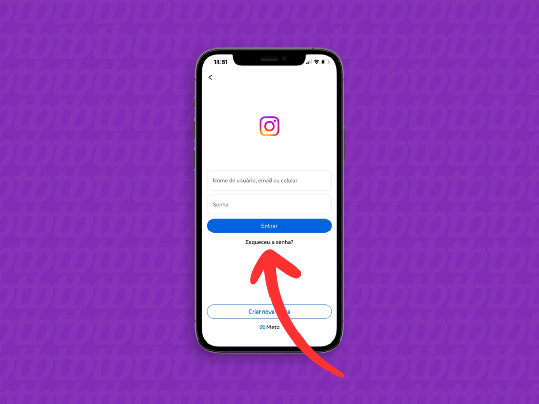 Selecionando a opção “Esqueceu a senha?” no login do Instagram