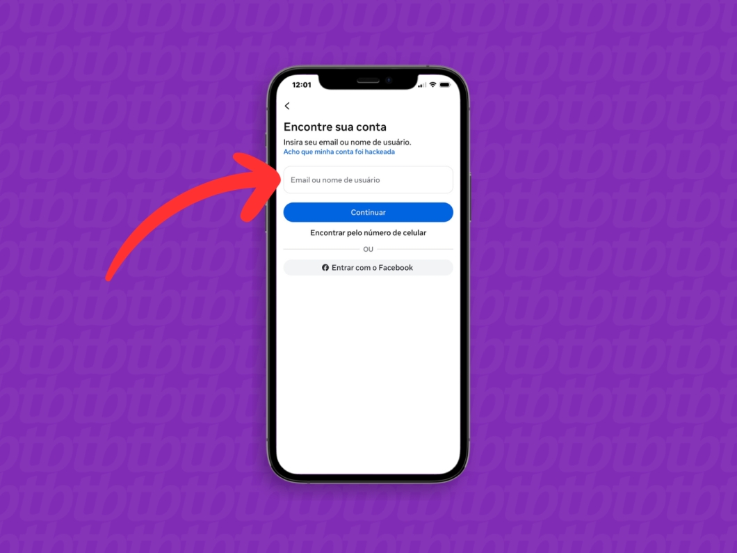 Informar o e-mail ou número de telefone vinculado ao perfil do Instagram para recuperar a conta