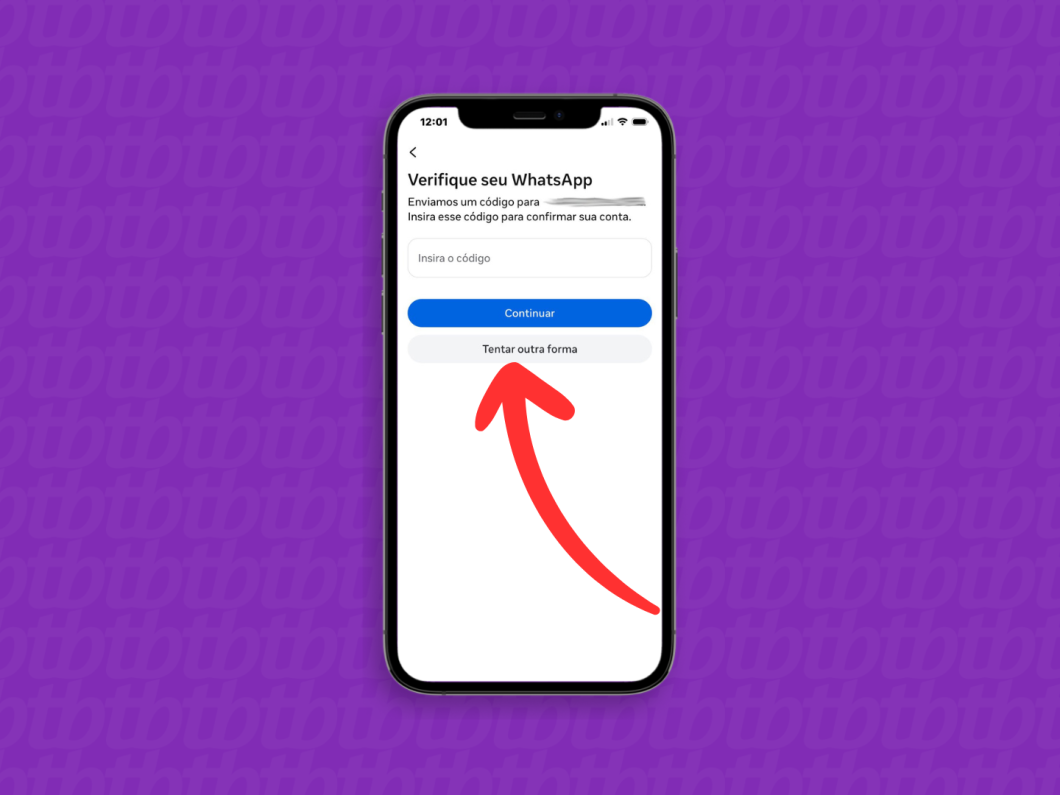 Abrindo a opção “Tentar outra forma” na tela de verificação do Instagram no celular