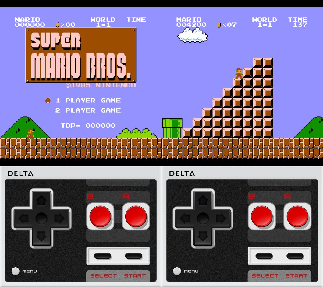 Super Mario Bros rodando no Delta para iOS; Delta suporta orientação horizontal para os jogos (Imagem: Reprodução)