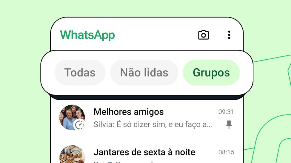 Novos filtros de conversa do WhatsApp (imagem: divulgação/Meta)