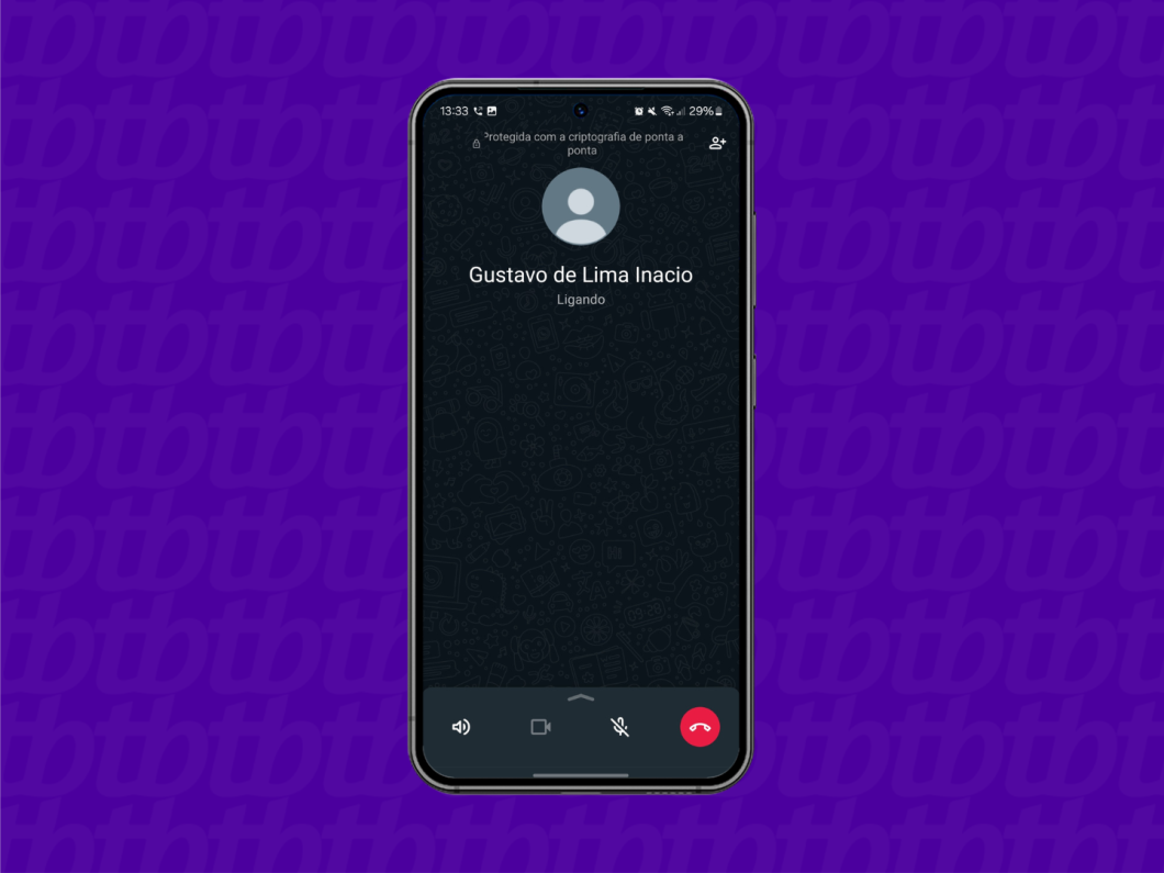 Captura de tela mostra página de chamada de voz no WhatsApp para contato sem foto de perfil