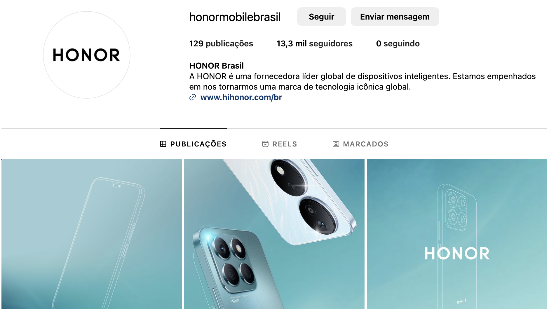Print do perfil da Honor Brasil