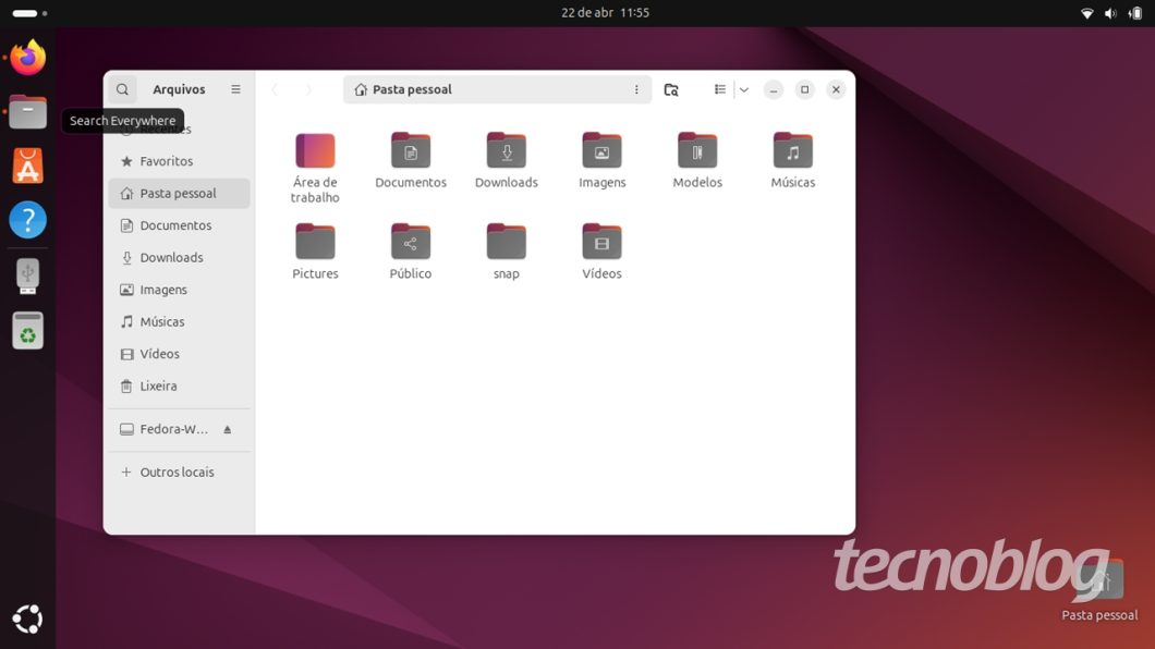 O gerenciador de arquivos do Ubuntu 24.04 permite buscas globais (imagem: Emerson Alecrim/Tecnoblog)