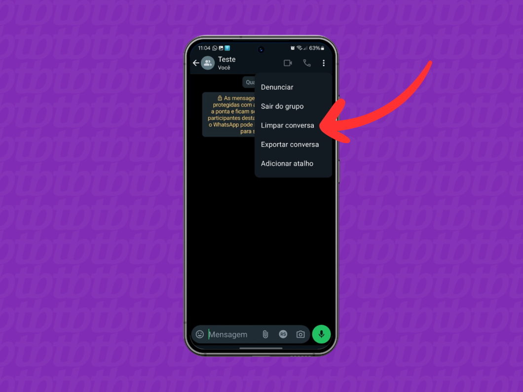 Captura de tela do aplicativo WhatsApp mostra como limpar uma conversa no Android