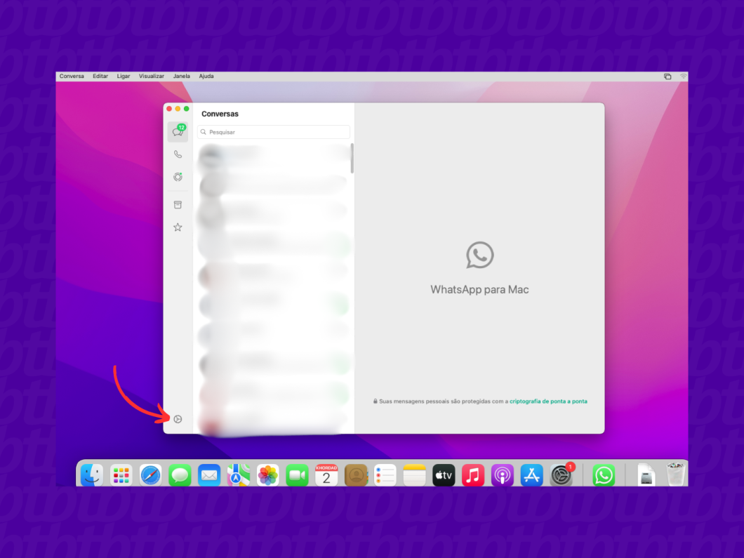 Acessando as configurações do WhatsApp Desktop para Mac