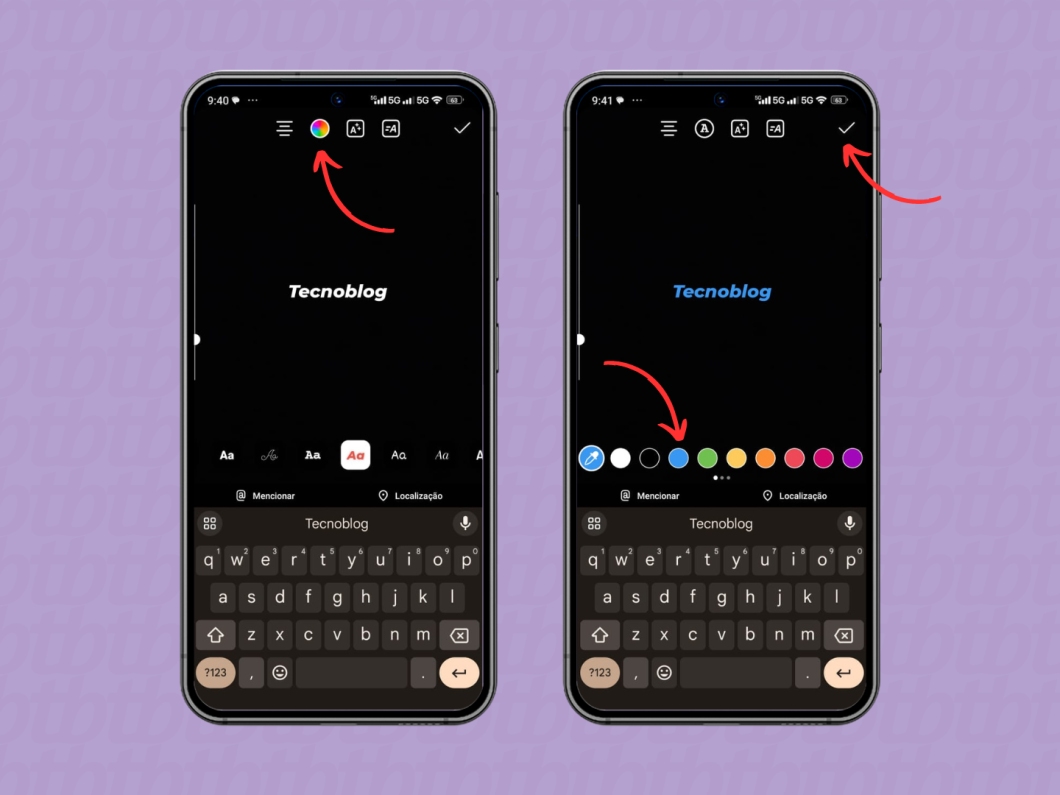 Alterando a cor do texto no Instagram Stories pelo Android
