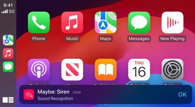Apple Car Play terá recurso para informar ao usuário se algum som foi detectado (Imagem: Divulgação/Apple)
