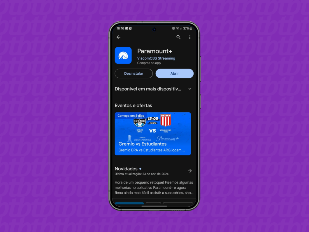 Captura de tela da Google Play mostra como fazer download do Paramount+