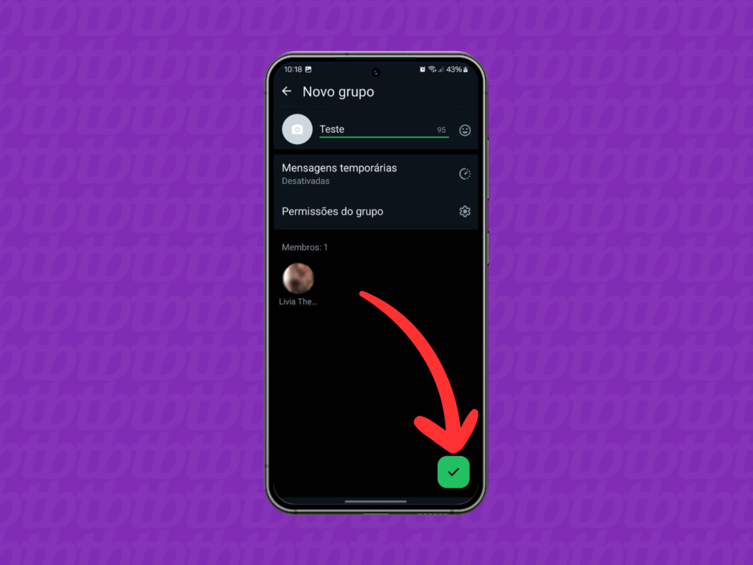Captura de tela do WhatsApp no Android mostra como criar um grupo