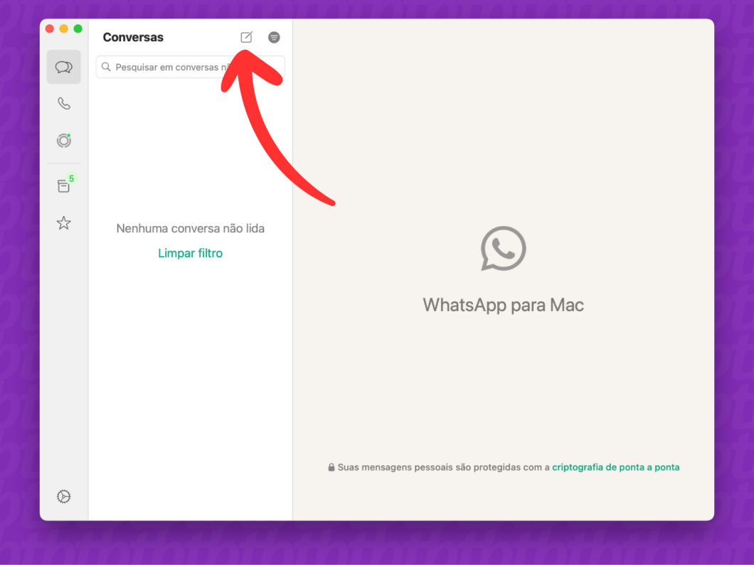 Captura de tela do WhatsApp no macOS mostra abrir as opções de novas conversas