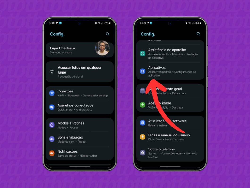 Capturas de tela do Android mostram como acessar o menu "Aplicativos"