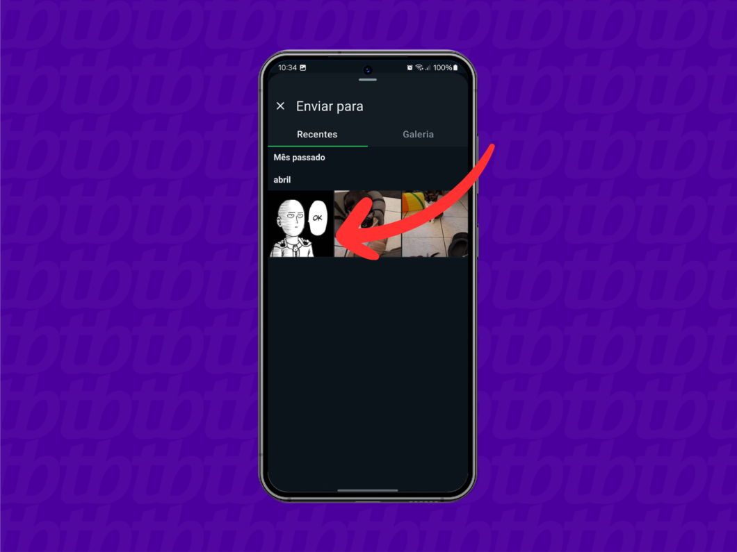 Captura de tela do aplicativo WhatsApp mostra como escolher uma imagem na galeria do celular para ser uma figurinha
