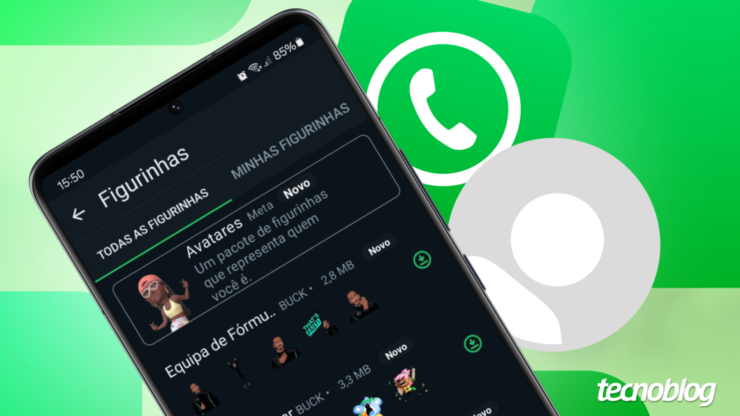 Ilustração mostra a tela do WhatsApp exibindo o espaço "Figurinhas"