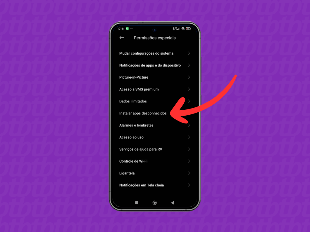 Captura de tela do celular Xiaomi mostra como acessar o menu "Instalar apps desconhecidos"
