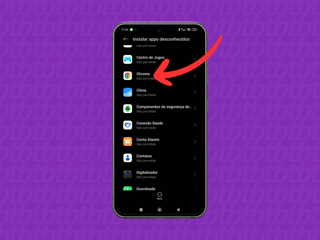 Captura de tela do celular Xiaomi mostra como selecionar o app para habilitar a função de instalar apps desconhecidos