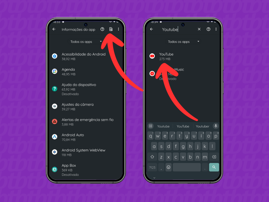 Capturas de tela do celular Motorola mostram como pesquisar um app