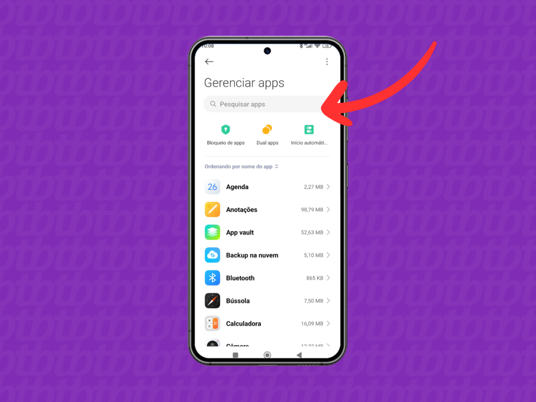 Captura de tela do celular Xiaomi mostra como pesquisar um app