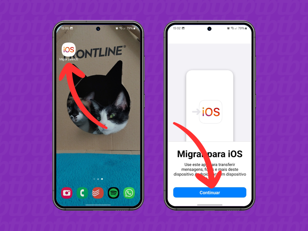 Capturas de tela do aplicativo Migrar para iOS