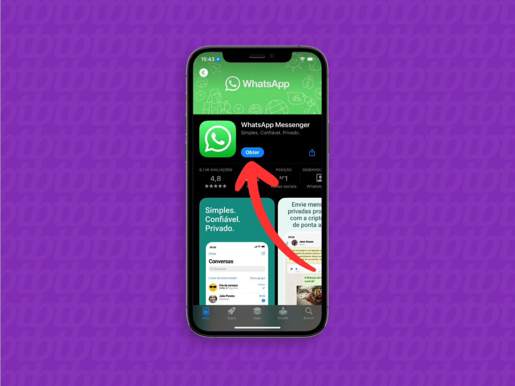 Captura de tela da App Store da Apple mostra como baixar o WhatsApp para o iOS