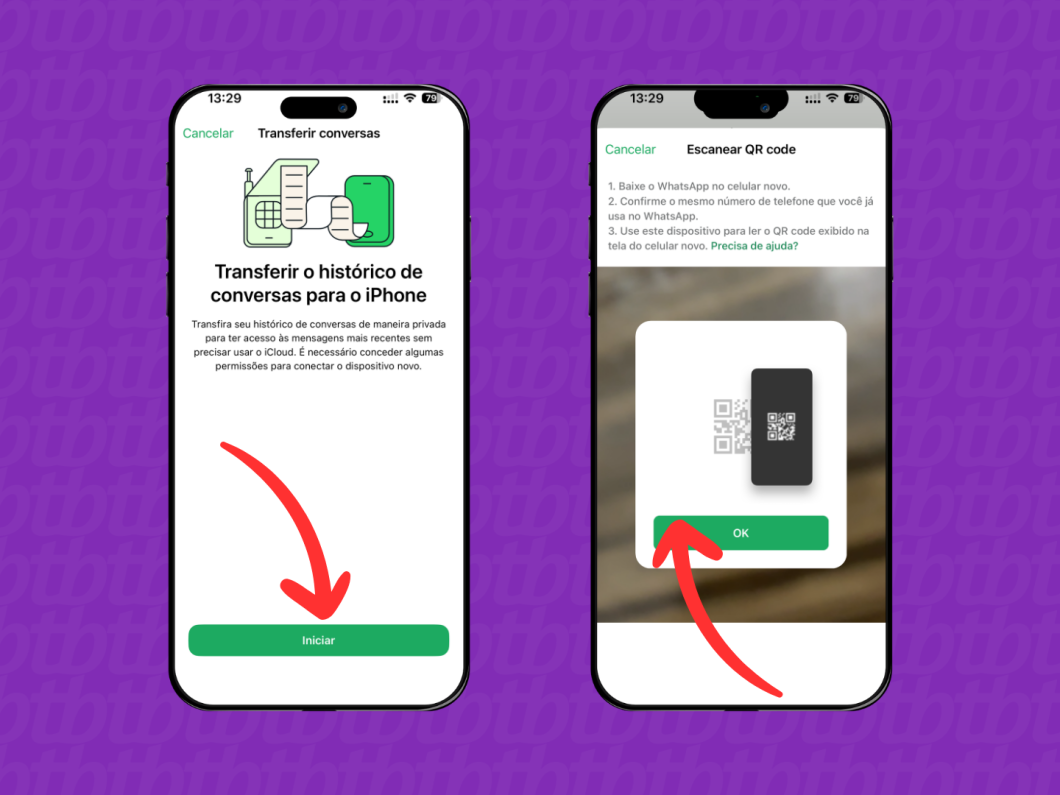 Capturas de tela do WhatsApp no iOS mostram habilitar o leitor de QR Code
