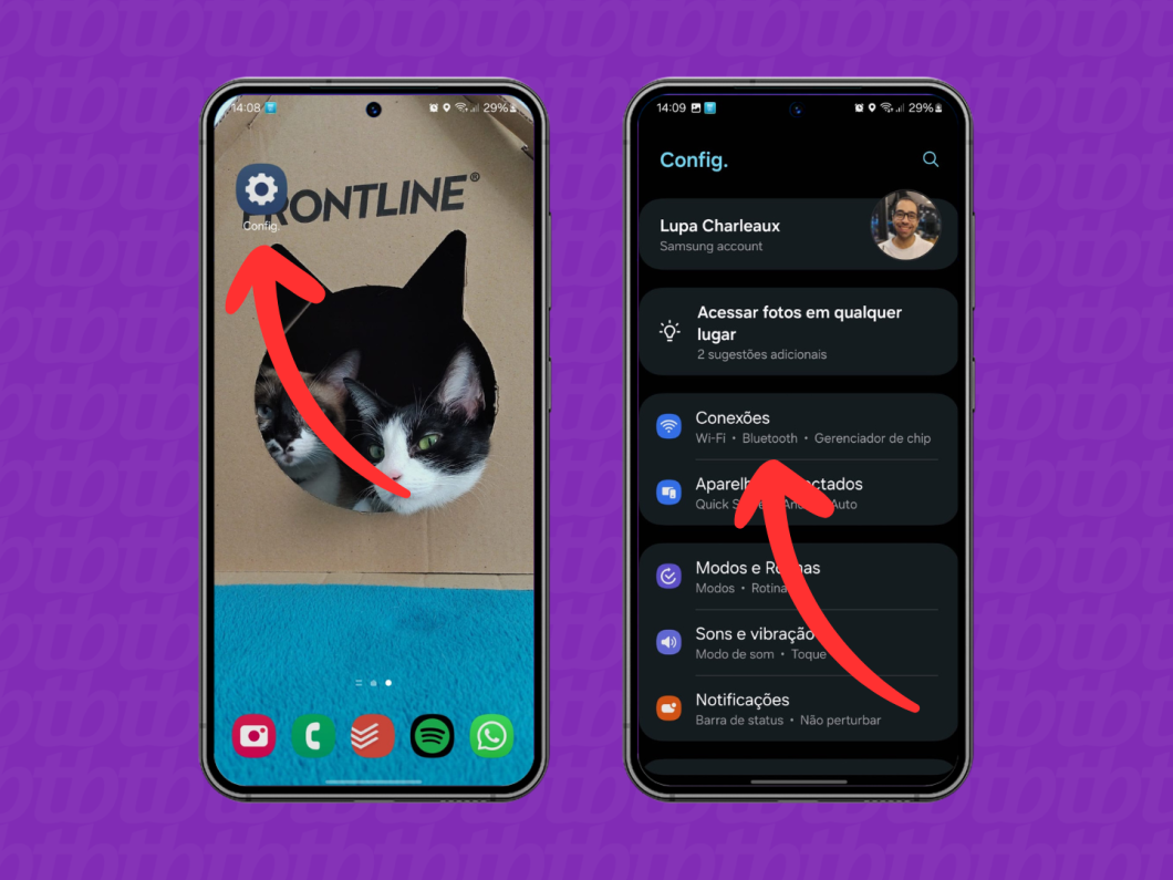 Capturas de tela do Android mostram como acessar as configurações de "Conexões"