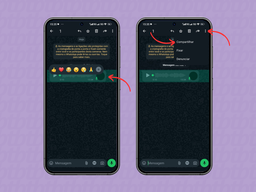 Compartilhando um áudio do WhatsApp pelo Android