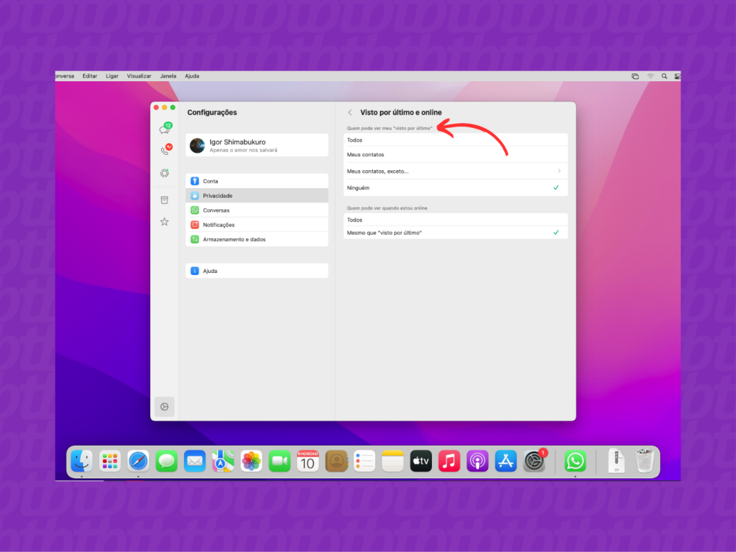 Configurando o "Visto por último" do WhatsApp Desktop para Mac
