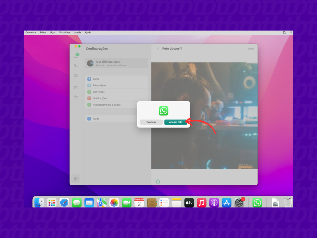 Confirmando a exclusão da foto de perfil pelo WhatsApp Desktop para Mac